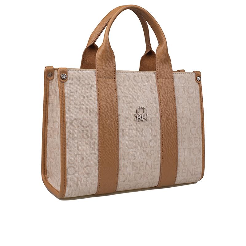 Benetton Bej  Monogram Eskitme Kadın El Çantası BNT 1596