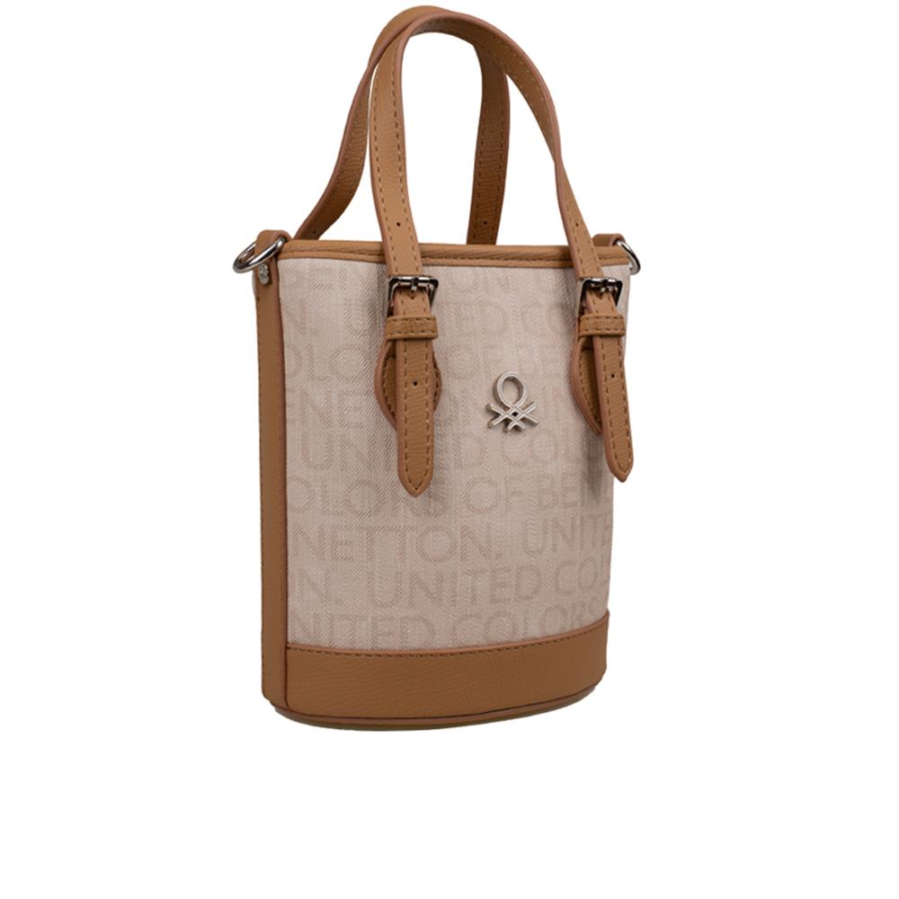 Benetton Bej  Monogram Eskitme Kadın Küçük El Çantası BNT 1329