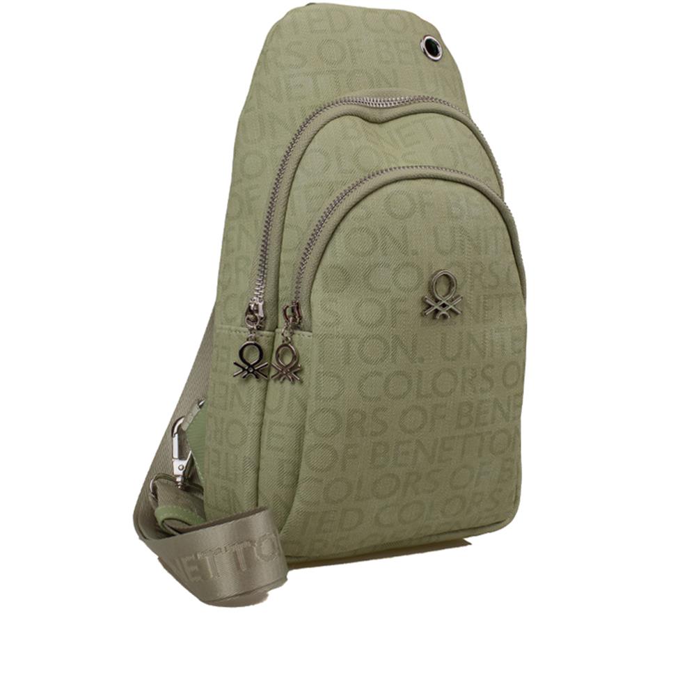 Benetton Haki  BNT 1286 Eskitme Monogram Kadın Vücut Çantası
