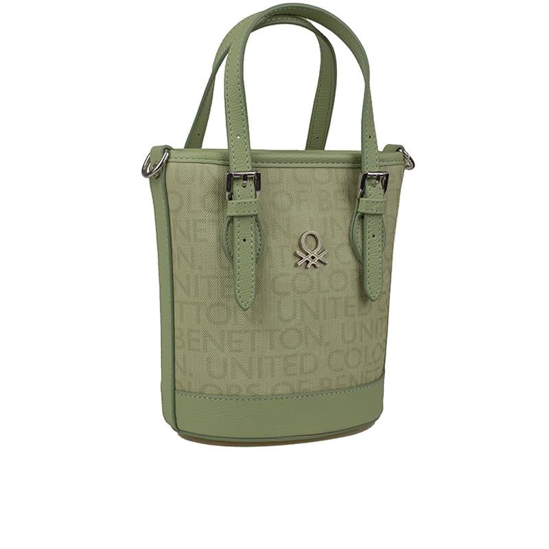 Benetton Haki  Monogram Eskitme Kadın Küçük El Çantası BNT 1329