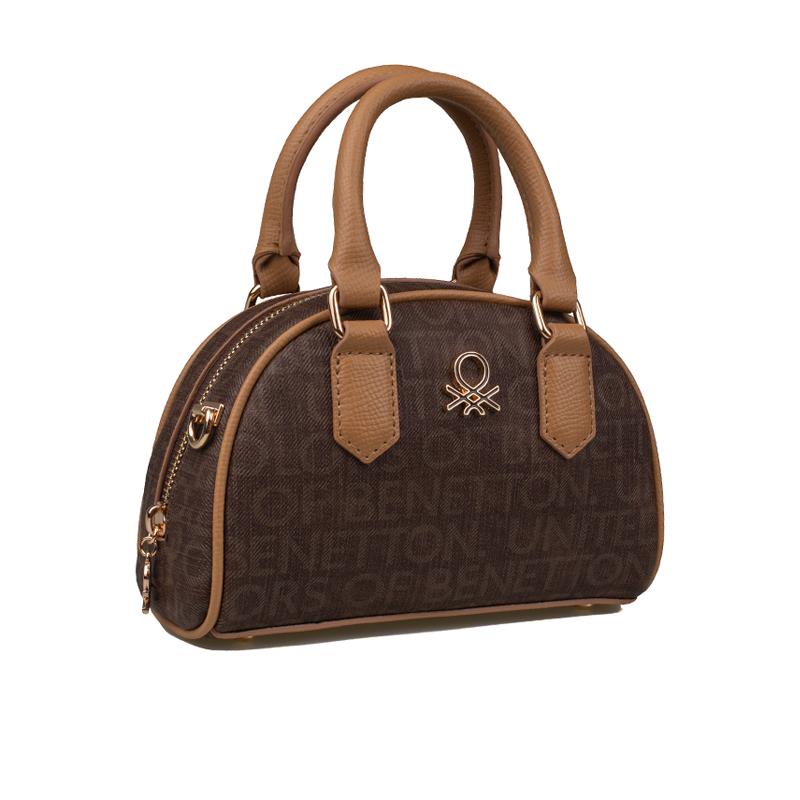 Benetton Kahverengi  Mini Boy Monogram Eskitme Kadın El Çantası BNT1602