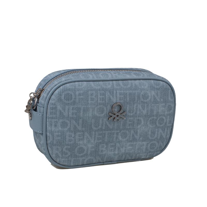 Benetton Mavi  Kadın Monogram Eskitme Mini Çapraz Çanta BNT 1537