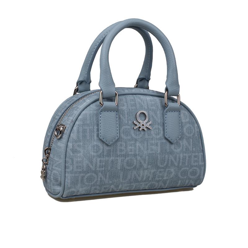 Benetton Mavi  Mini Boy Monogram Eskitme Kadın El Çantası BNT1602