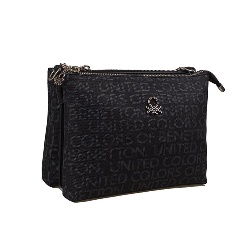 Benetton Siyah  Eskitme Monogram Kadın Çapraz Çanta BNT 1283