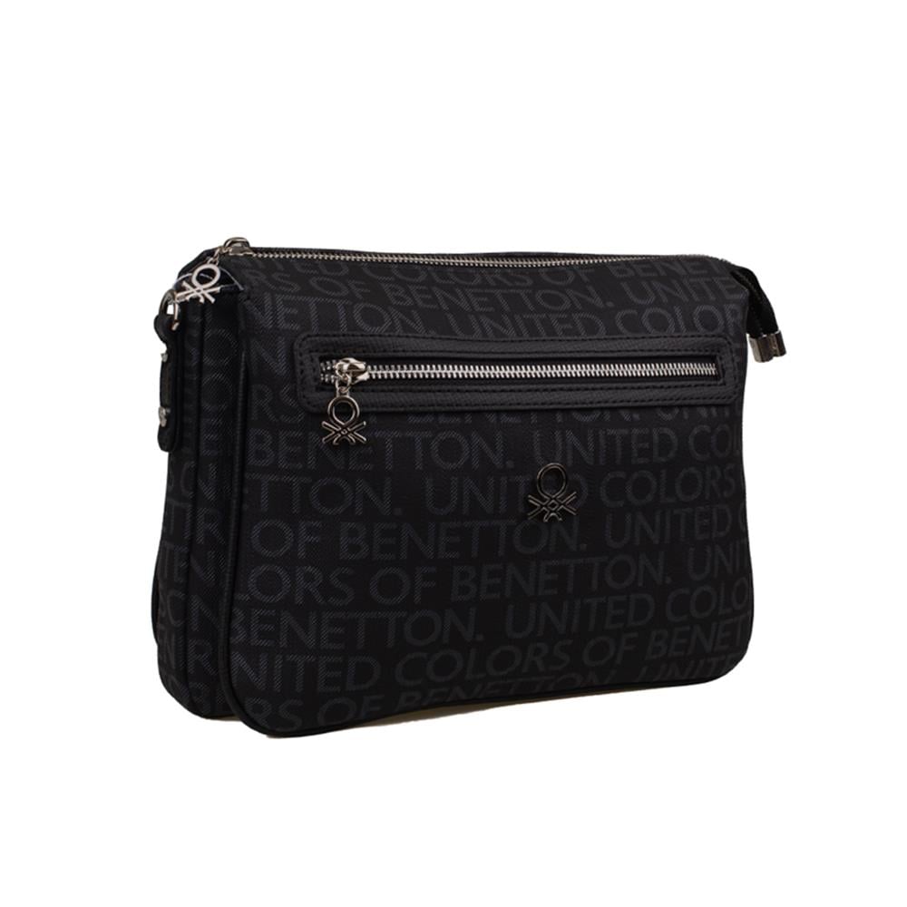 Benetton Siyah  Eskitme Monogram Kadın Çapraz Çanta BNT 1276