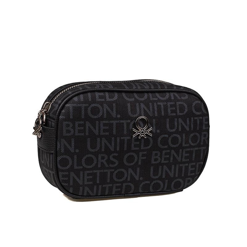 Benetton Siyah  Kadın Monogram Eskitme Mini Çapraz Çanta BNT 1537