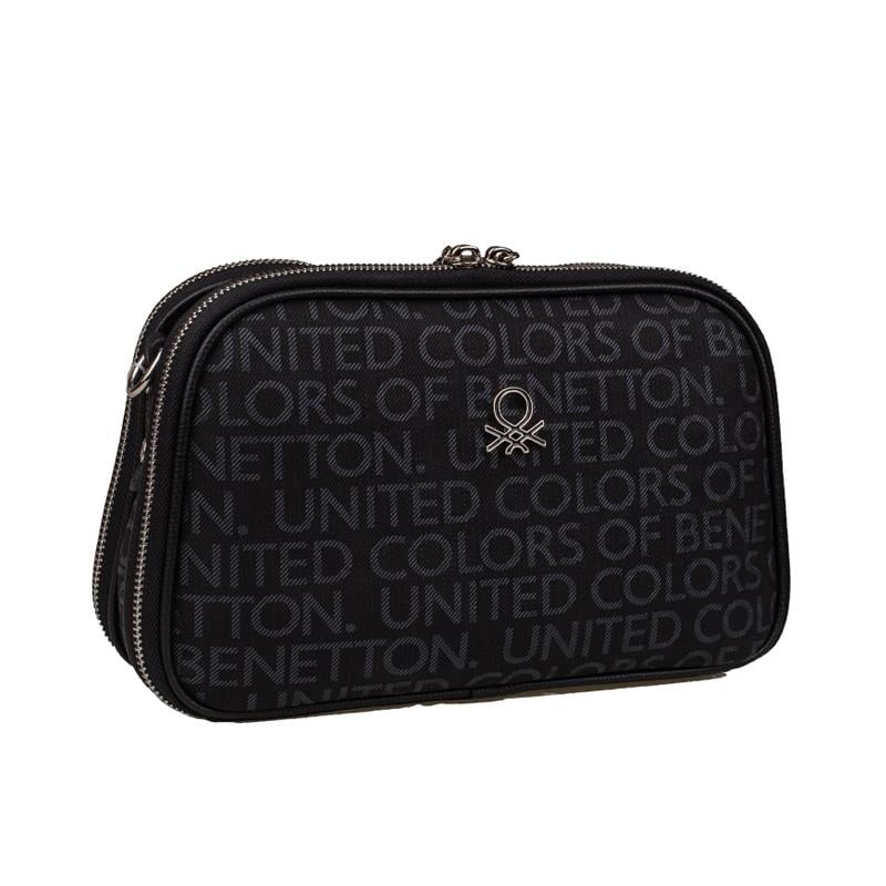 Benetton Siyah  Kadın Monogram Eskitme Çapraz Çanta BNT 1277