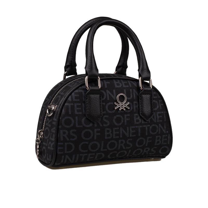 Benetton Siyah  Mini Boy Monogram Eskitme Kadın El Çantası BNT1602