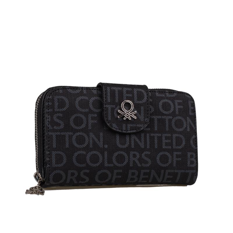 Benetton Siyah  Monogram Eskitme Geniş Kadın Cüzdan BNT 1301