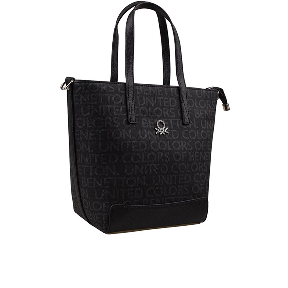 Benetton Siyah  Monogram Eskitme Kadın El Çantası BNT 1331
