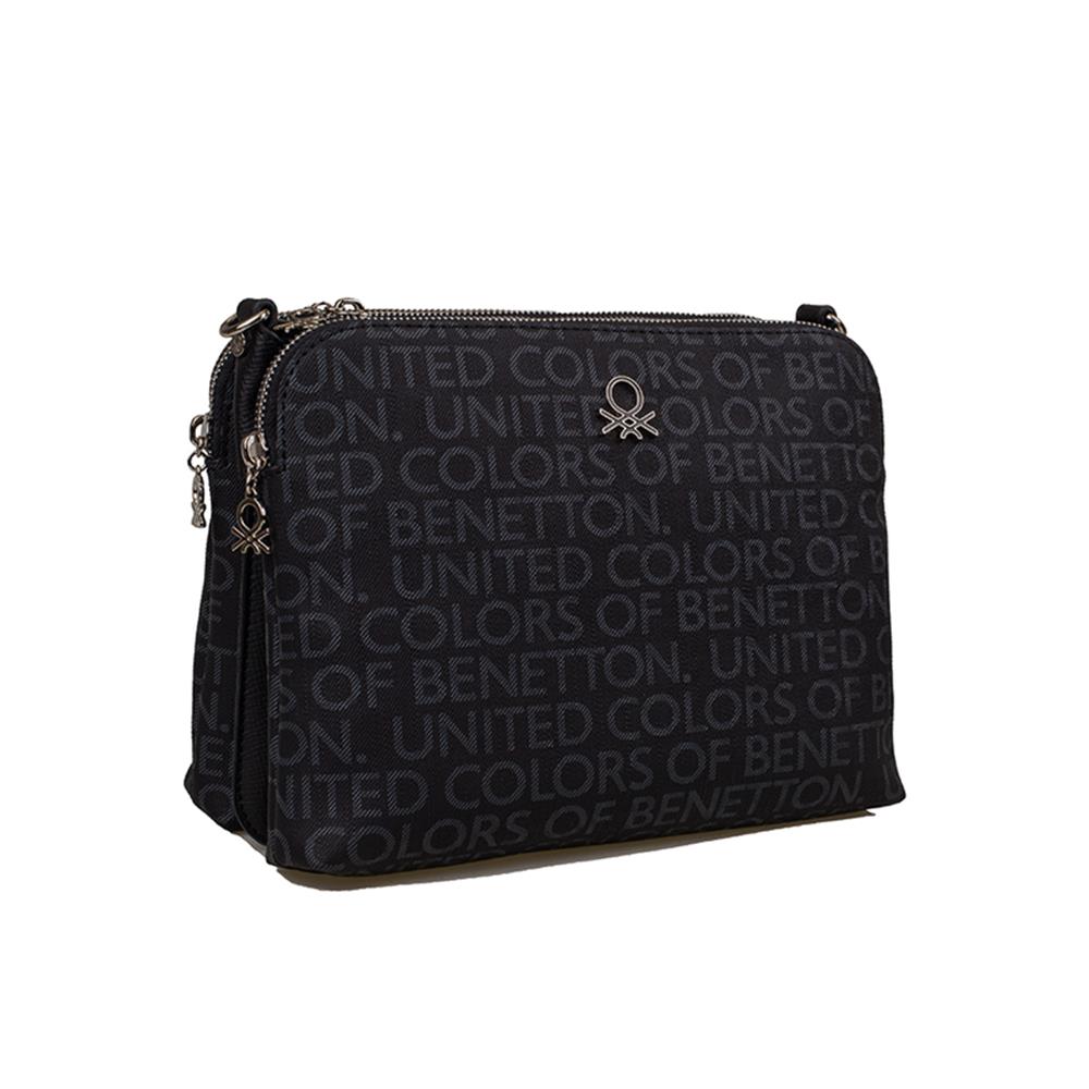 Benetton Siyah  Monogram Eskitme Kadın Çapraz Çanta BNT 1275