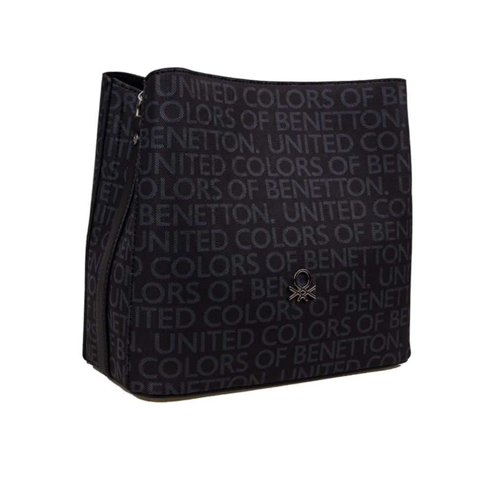 Benetton Siyah  Monogram Eskitme Kadın Çapraz Çanta BNT 1298