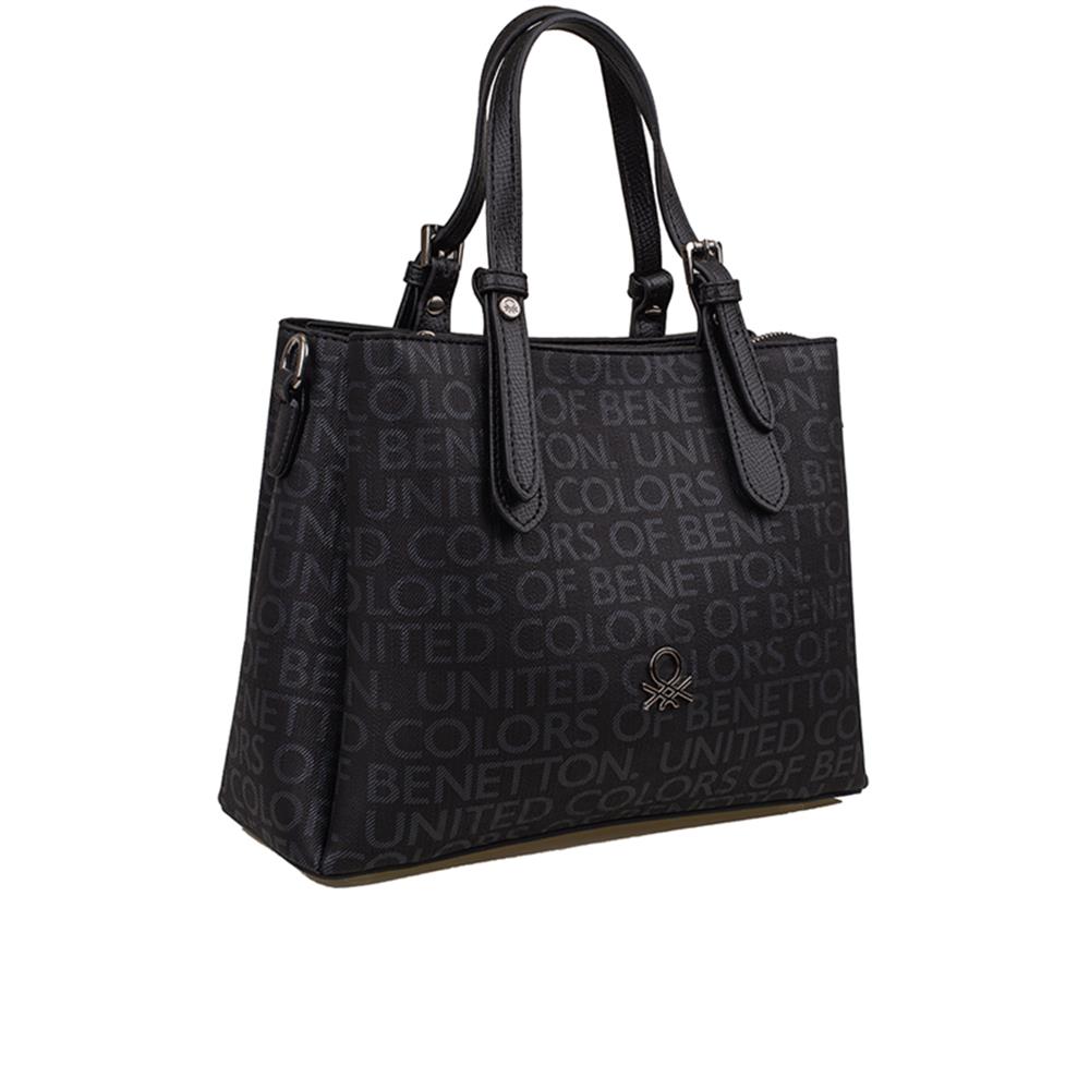 Benetton Siyah  Monogram Eskitme Kadın El Çantası BNT 1316