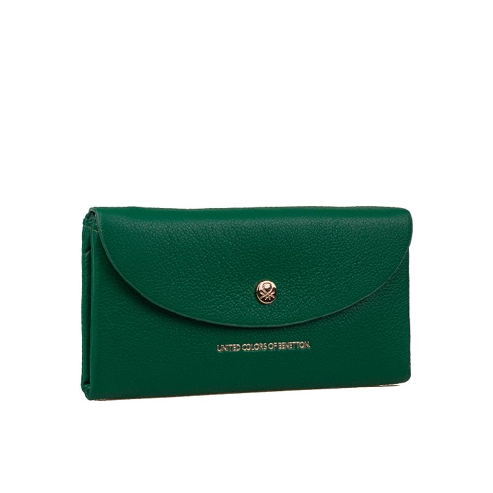 Benetton Zümrüt Yeşili  Yumuşak Deri Soft Line Geniş Kadın Cüzdan BNT 1248