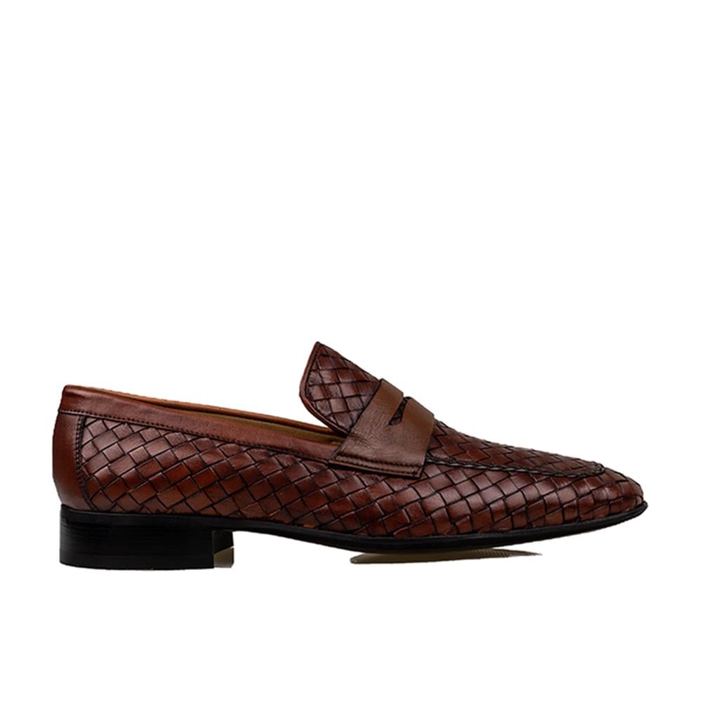 Fosco Taba  Hakiki Deri Özel Üretim Örgülü Klasik Ayakkabı