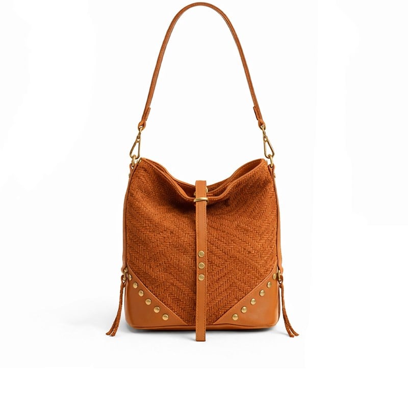 Jacquline Taba  Atherya Hakiki Süet Deri Kadın Omuz Çantası