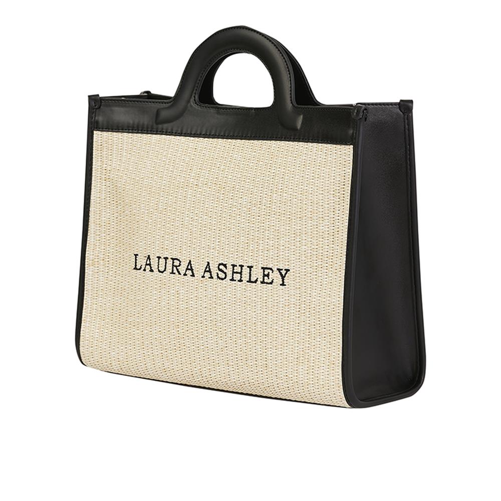 Laura Ashley Siyah  Hasır İşlemeli Kadın Büyük Boy El Çantası