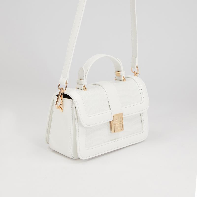 Levidor Beyaz  Kroko Deri Kadın Rugan El Çantası