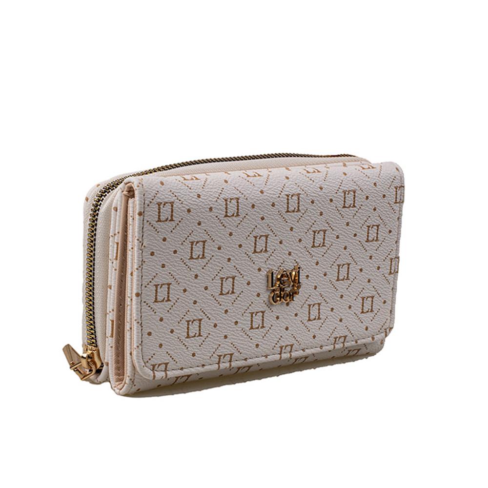 Levidor Beyaz  Orta Boy Monogram Baskı Kadın Cüzdan