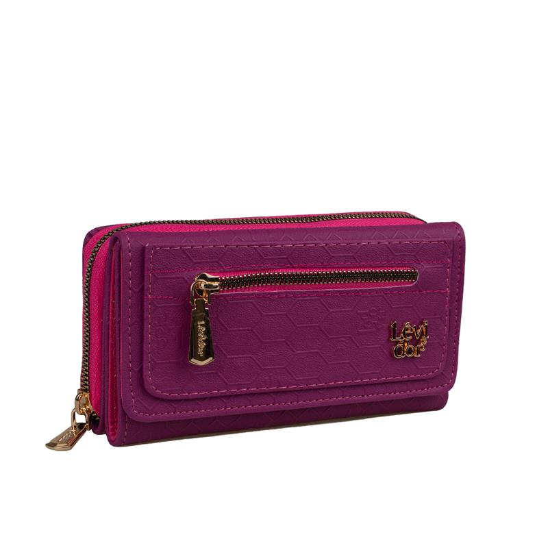 Levidor Fuşya  Kadın Monogram Lisans Baskılı Cüzdan