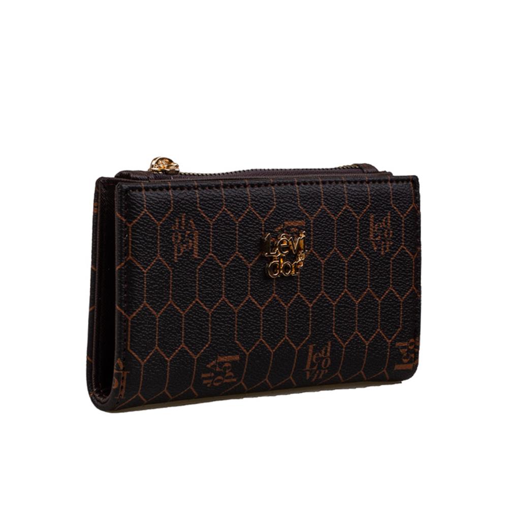 Levidor Kahverengi  İnce Monogram Baskı Kadın Cüzdan