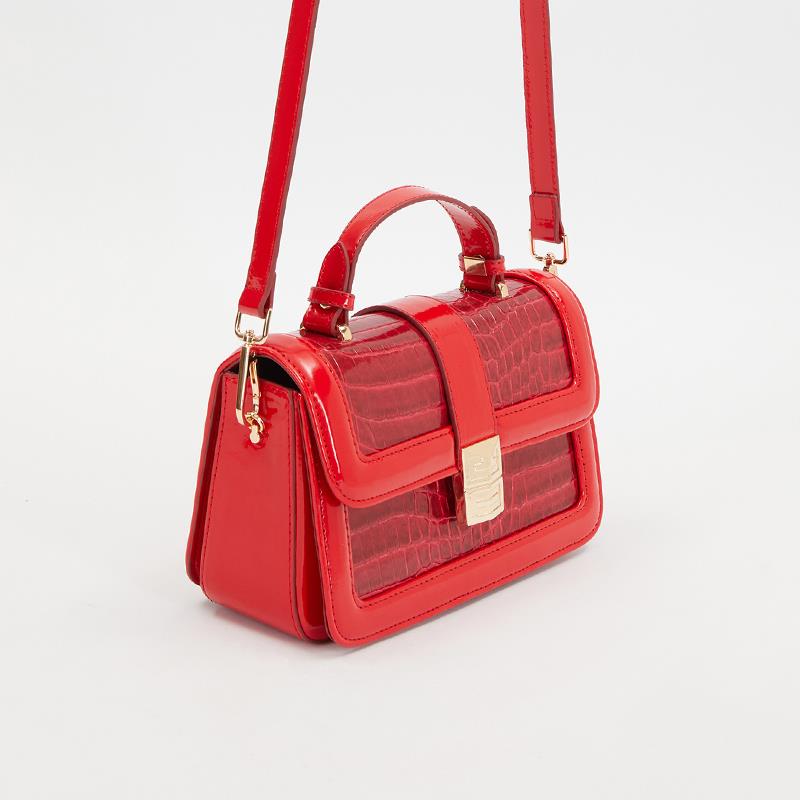 Levidor Kırmızı  Kroko Deri Kadın Rugan El Çantası