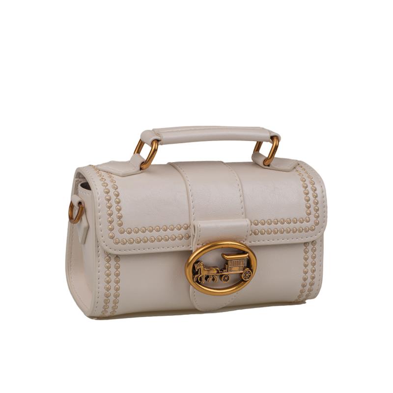 Levidor Krem  Kadın Mini Boy Deri Premium El Çantası