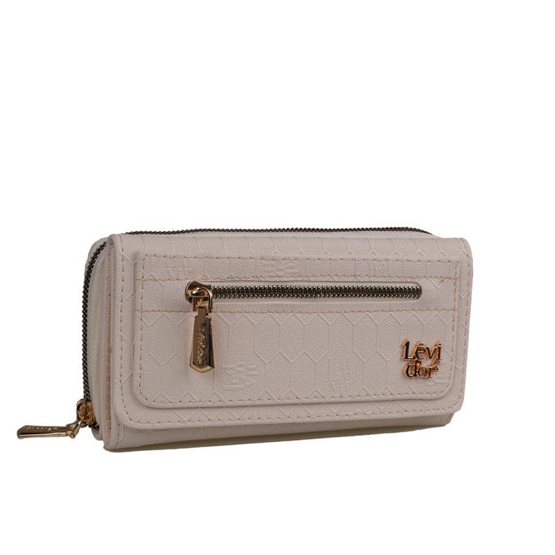 Levidor Krem  Kadın Monogram Lisans Baskılı Cüzdan
