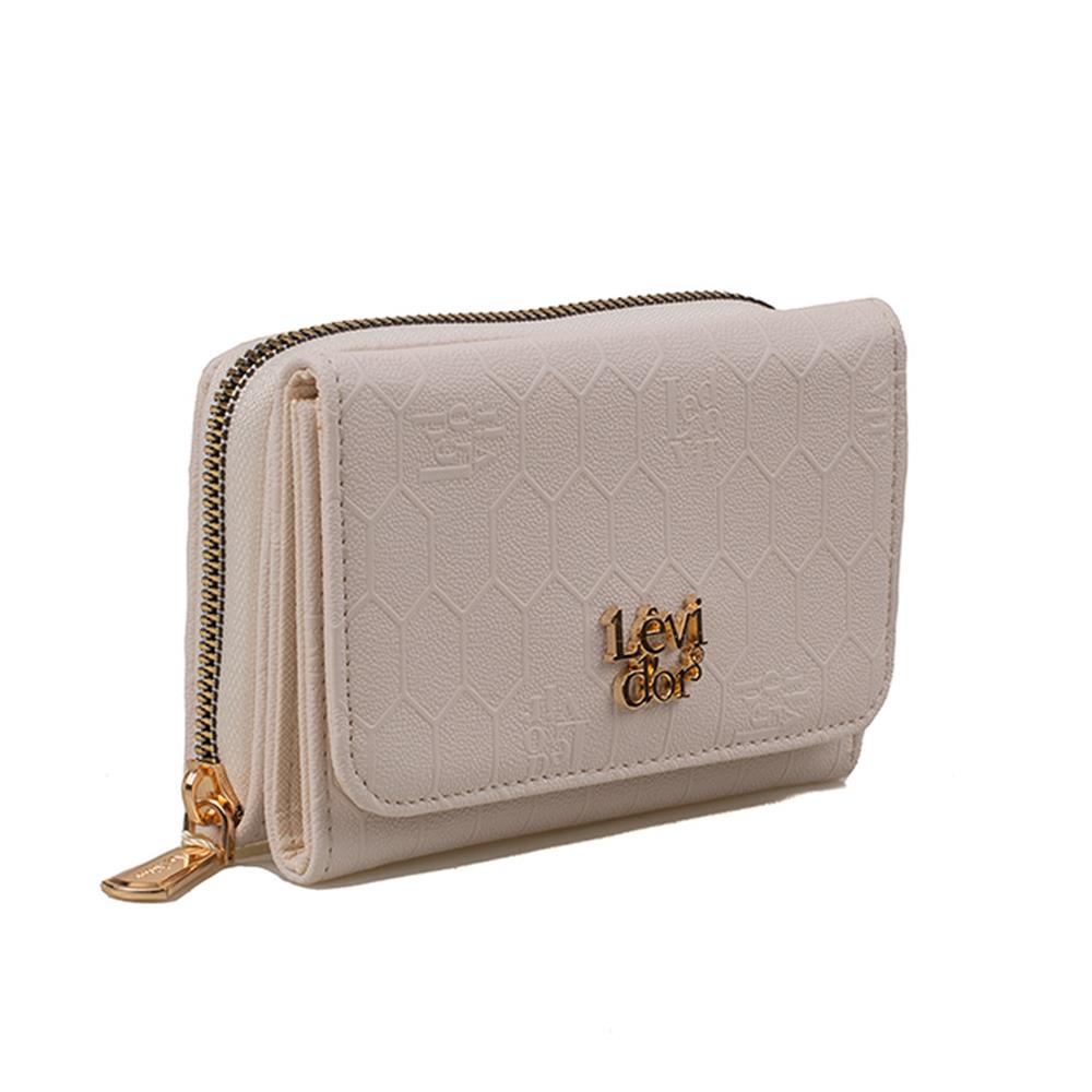 Levidor Krem  Orta Boy Kadın Lazer Baskılı Cüzdan