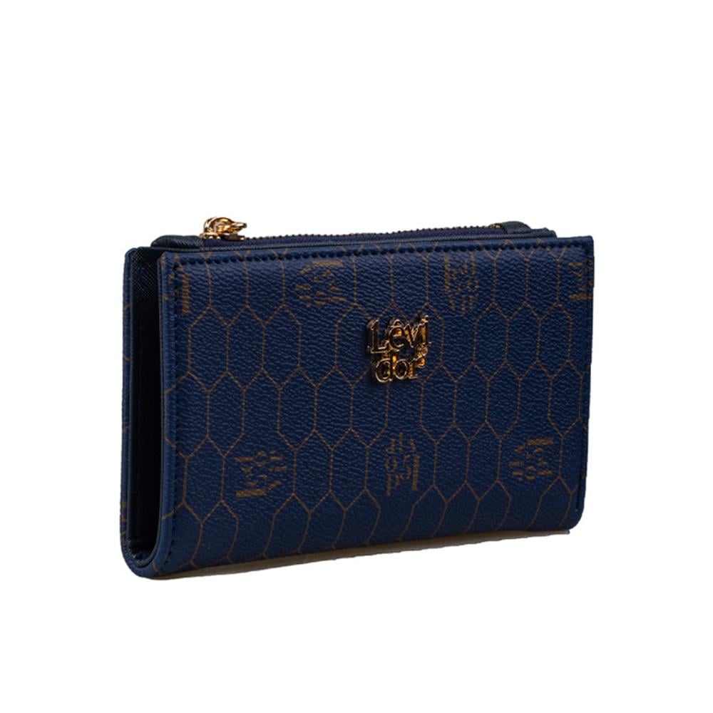 Levidor Lacivert  İnce Monogram Baskı Kadın Cüzdan