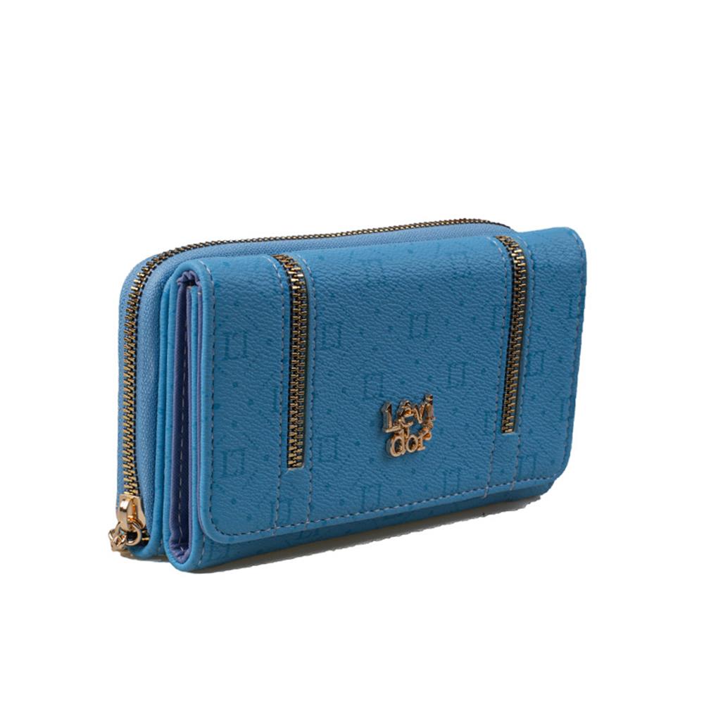 Levidor Mavi  Fermuar Detaylı Monogram Kadın Cüzdan