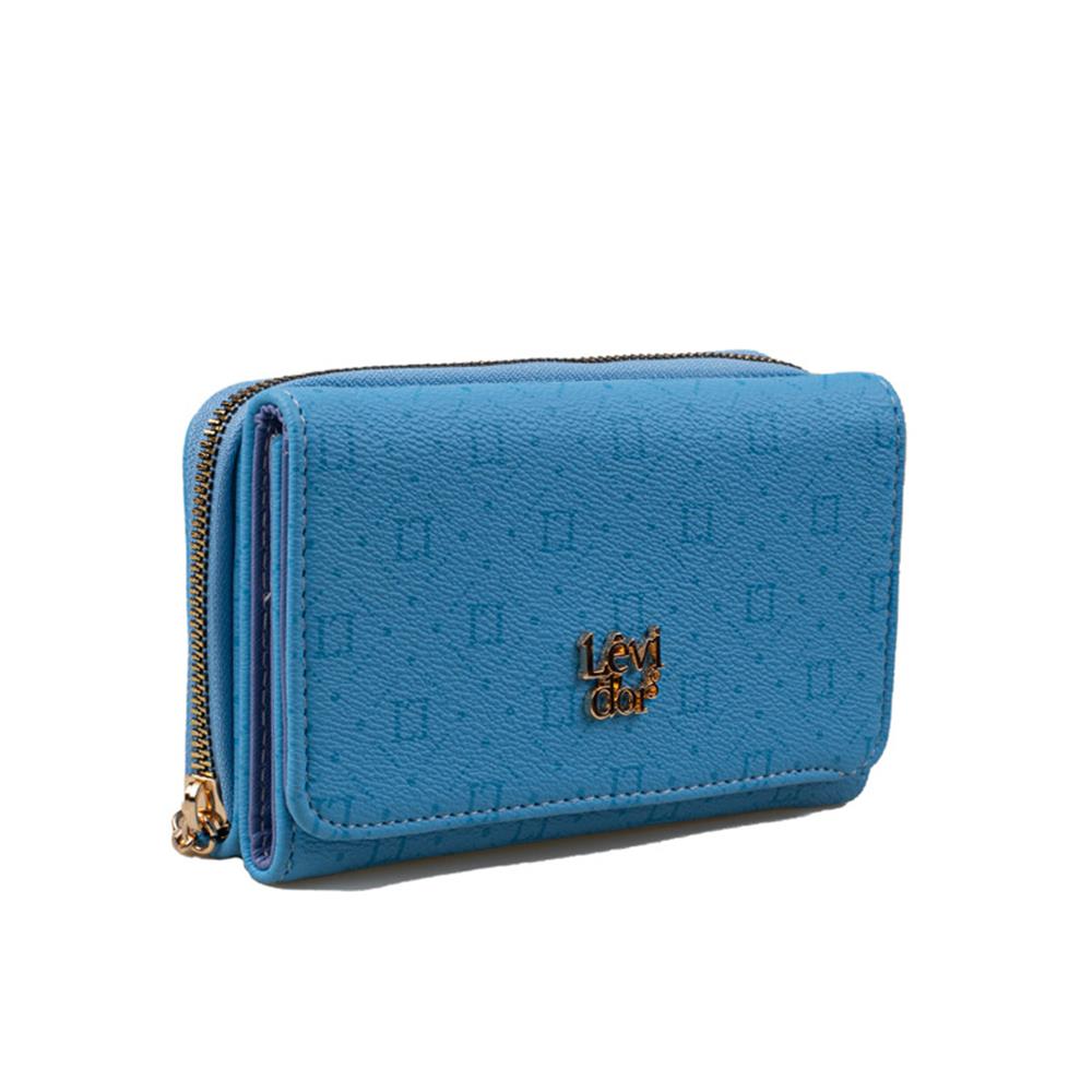 Levidor Mavi  Geniş Boy Monogram Baskı Kadın Cüzdan