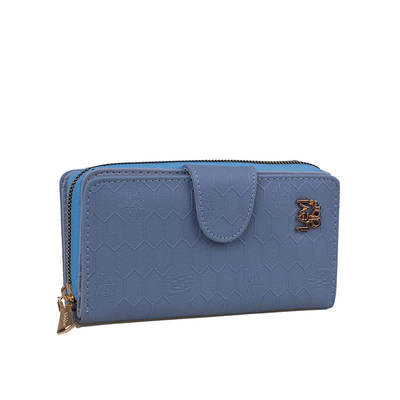 Levidor Mavi  Kapaklı Kadın Monogram Cüzdan