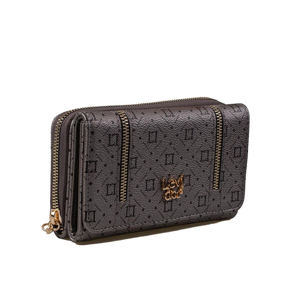 Levidor Platin  Fermuar Detaylı Monogram Kadın Cüzdan