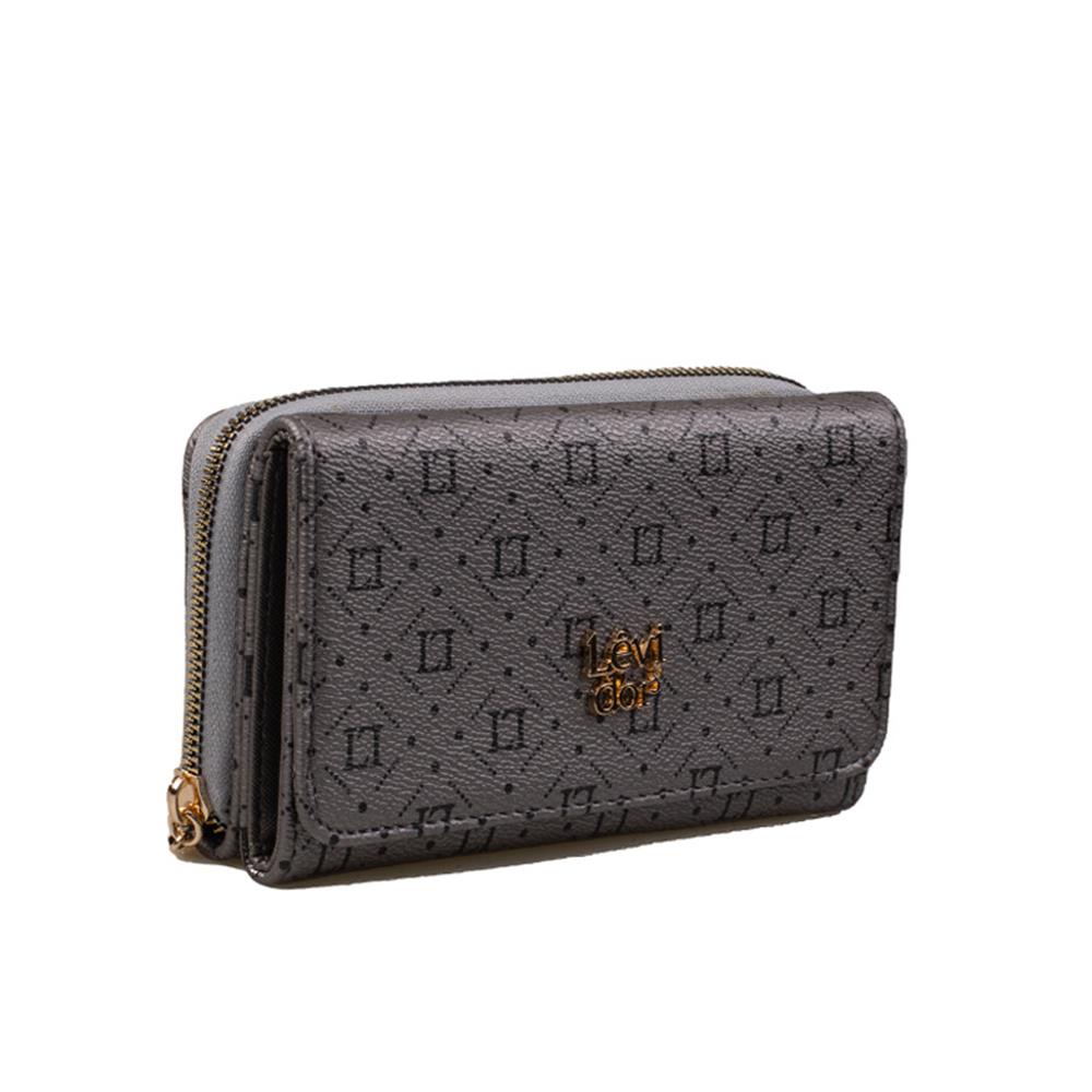 Levidor Platin  Geniş Boy Monogram Baskı Kadın Cüzdan
