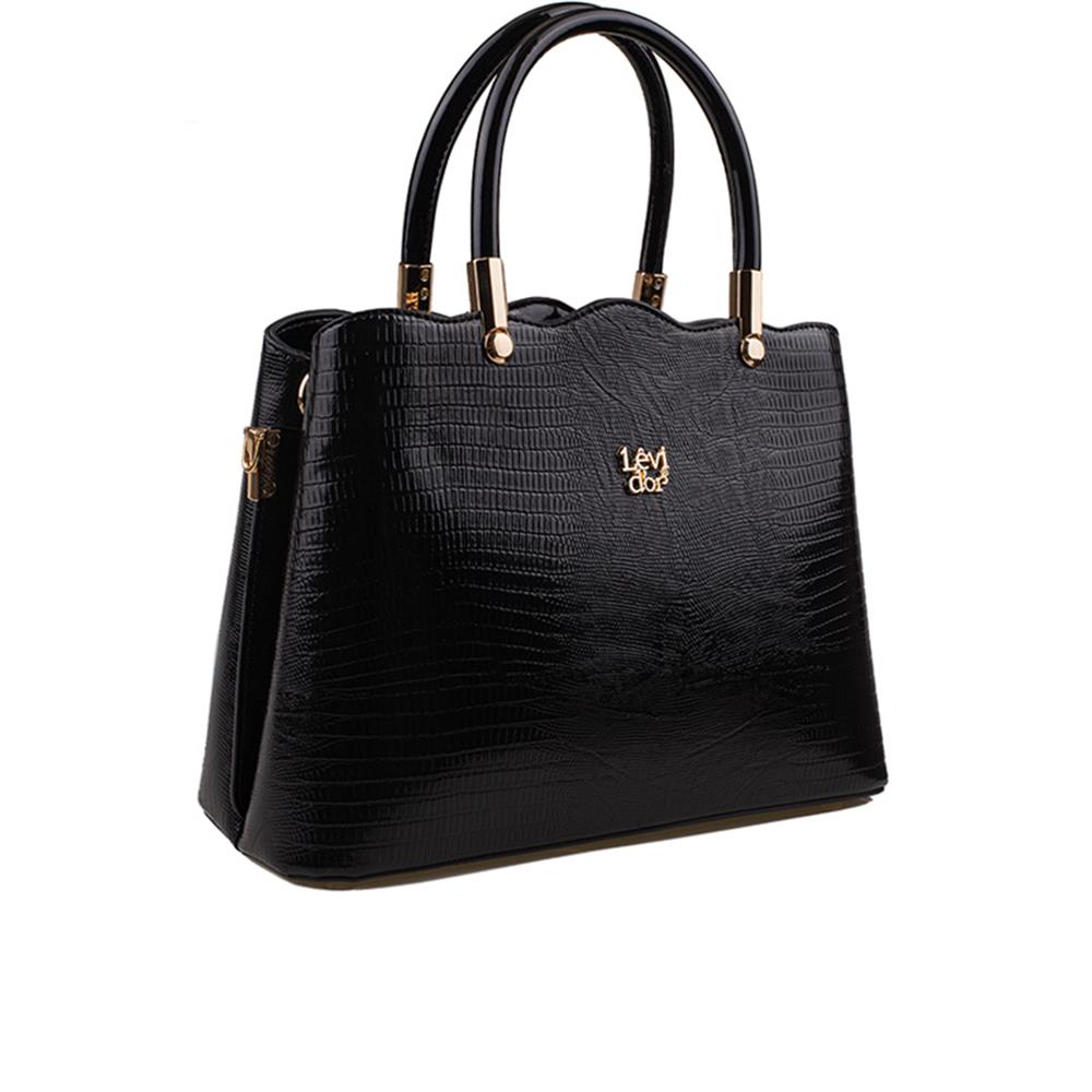 Levidor Siyah  Düz Klasik Kadın Rugan El Çantası