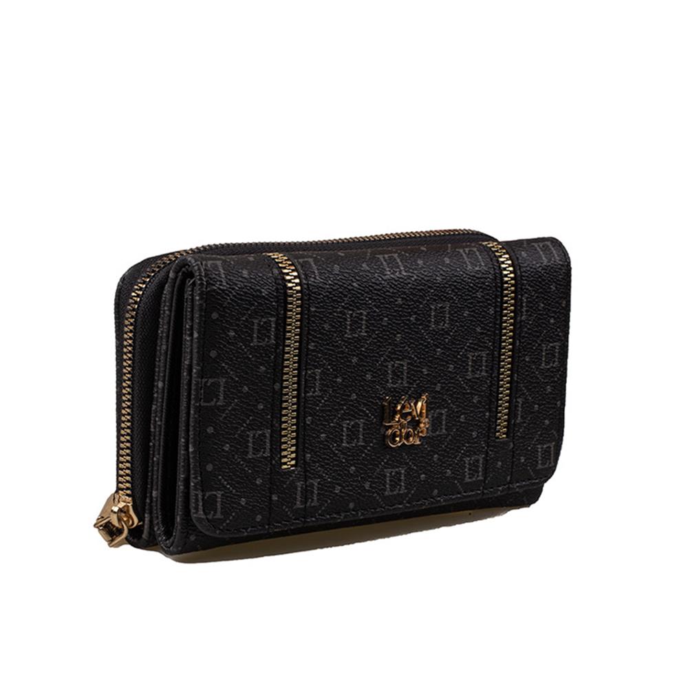 Levidor Siyah  Fermuar Detaylı Monogram Kadın Cüzdan