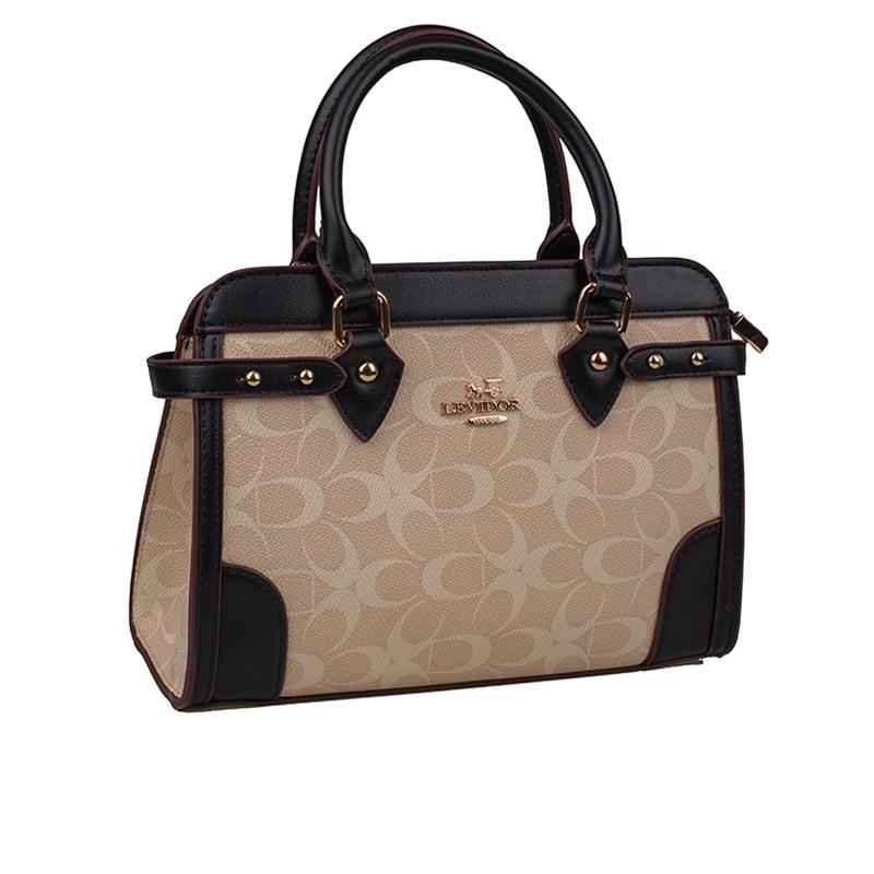 Levidor Siyah  Kadın Deri Baskılı El Çantası