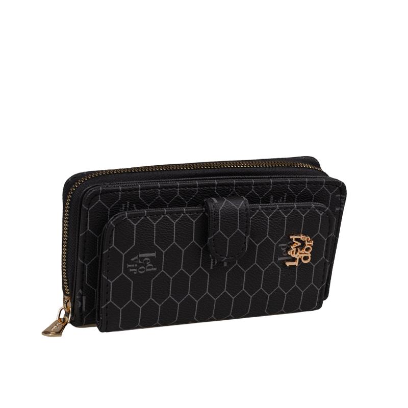 Levidor Siyah  Kapaklı Kadın Lisans Baskılı Cüzdan