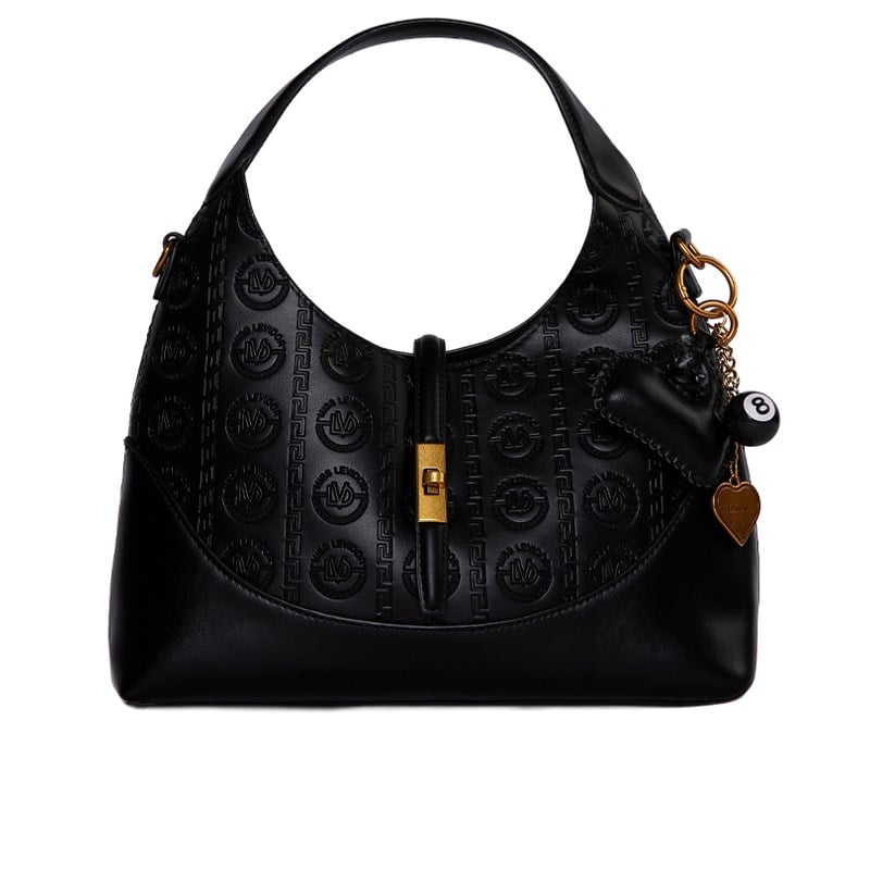 Levidor Siyah  Monogram Desenli Hobo Omuz Çantası