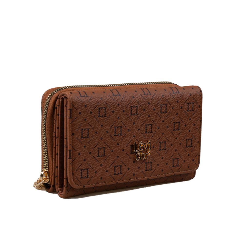 Levidor Taba  Geniş Boy Monogram Baskı Kadın Cüzdan