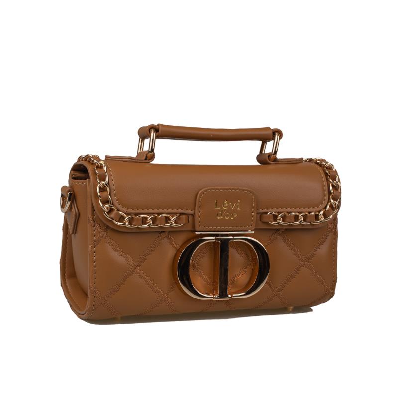 Levidor Taba  Orta Mini Klasik Kadın Deri El Çantası