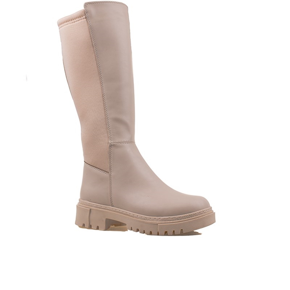 M2S Krem Kadın Arkadan Lastikli Krem Çizme