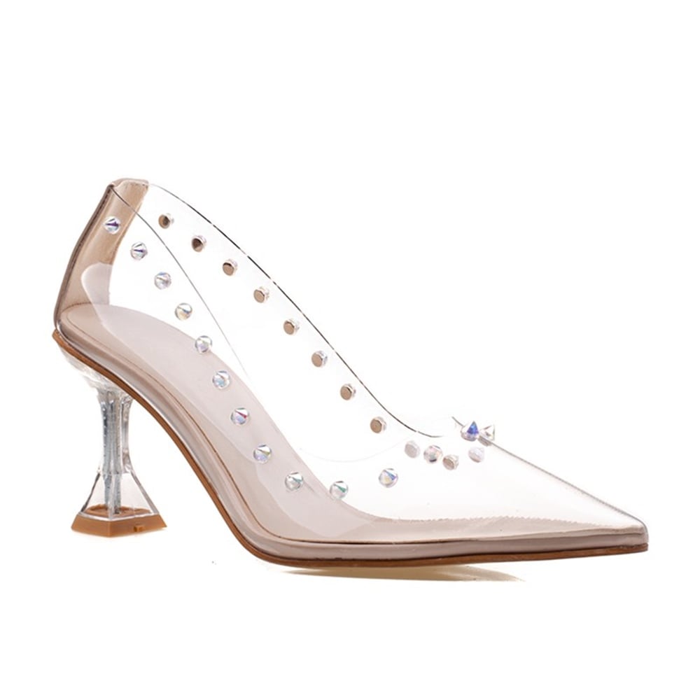 M2S Şeffaf Kadın Şeffaf Taş İşlemeli Stletto