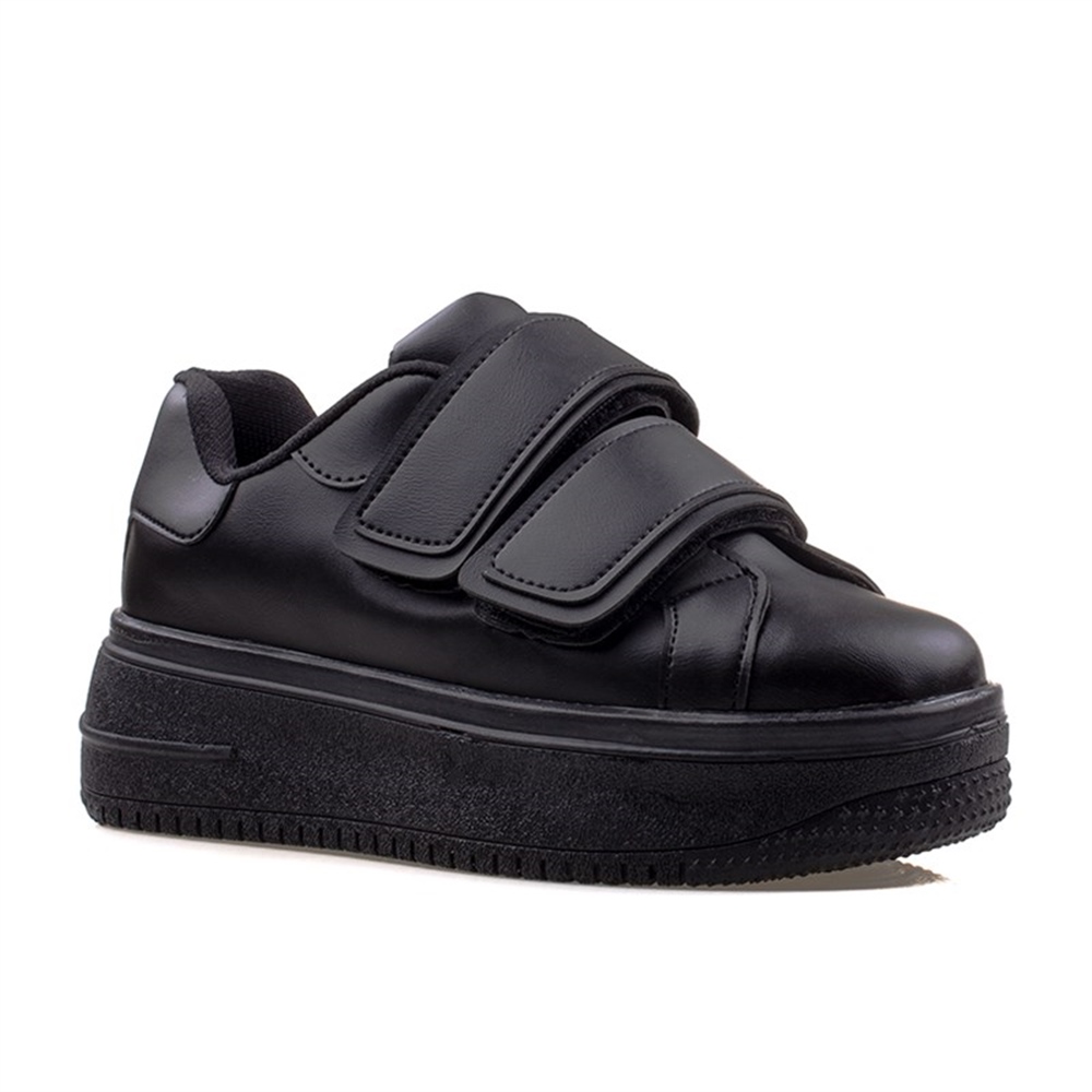 M2S Siyah Kadın Cırtlı Kalın Topuk Beyaz Sneaker