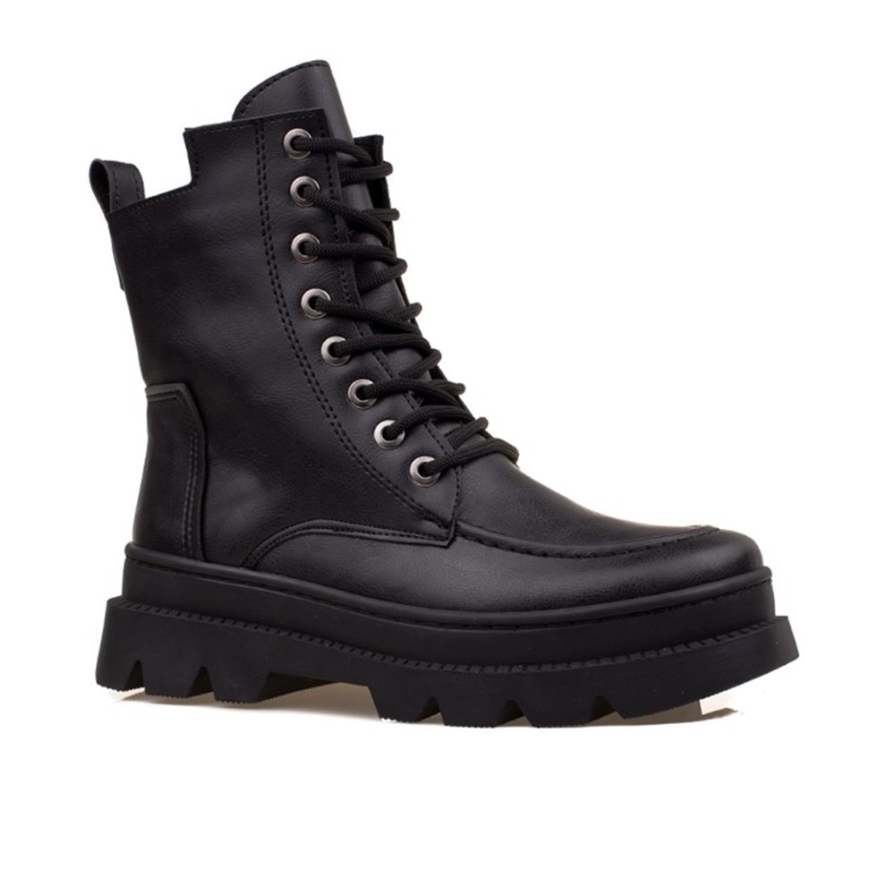 M2S Siyah Kadın Düz Kalın Taban Postal