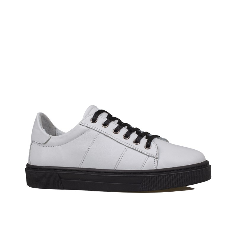 Slayka Beyaz-Siyah  Unisex Hakiki Deri Sneaker