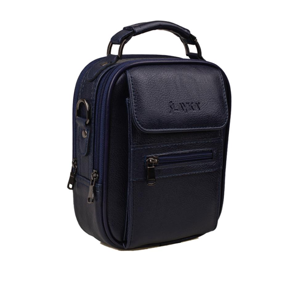 Slayka Lacivert  Orta Boy Hakiki Deri Erkek El ve Omuz Çantası