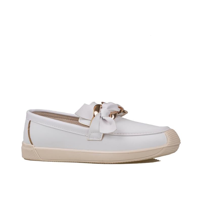 Trend Adımlar Beyaz  Fiyonk Detaylı Kadın Loafer Ayakkabı