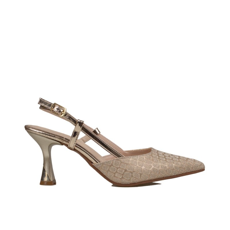 Trend Adımlar Gold  İnce Topuklu Slingback Abiye Ayakkabı